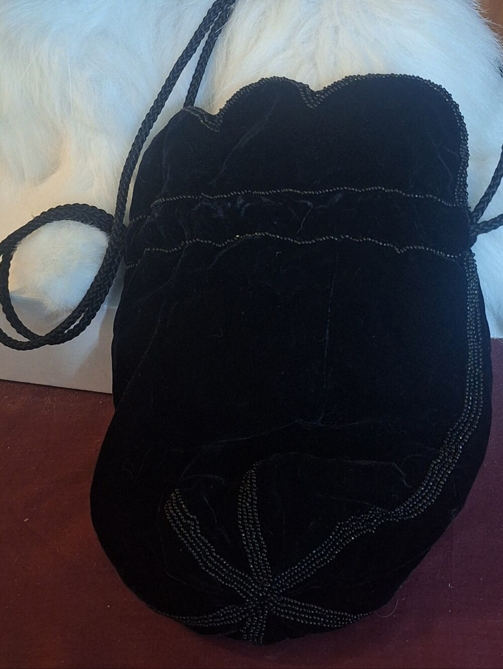 Elegant Black Velvet Mini Drawstring Bag with Braided Strap